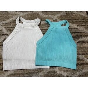 Aerie Turquoise Superchill High Neck Ribbed Top‎ Women's XS